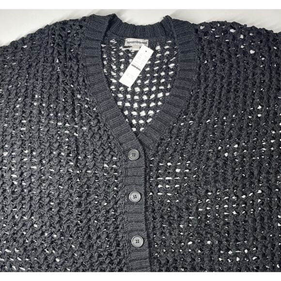J Crew Montauk Relaxed Cardigan Sweater Womens 2X Black Open Knit Button V Neck - Picture 2 of 13